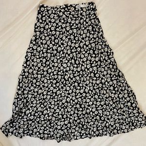 ZARA black and white floral midi skirt